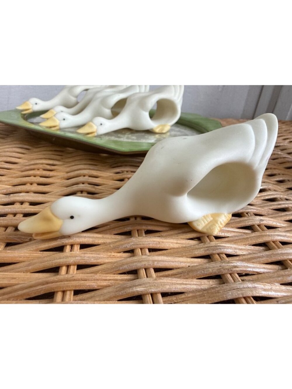 Vintage 70s Lot 5 Bisque Porcelain Geese Ducks Napking Rings Table wear Retro - Picture 6 of 9
